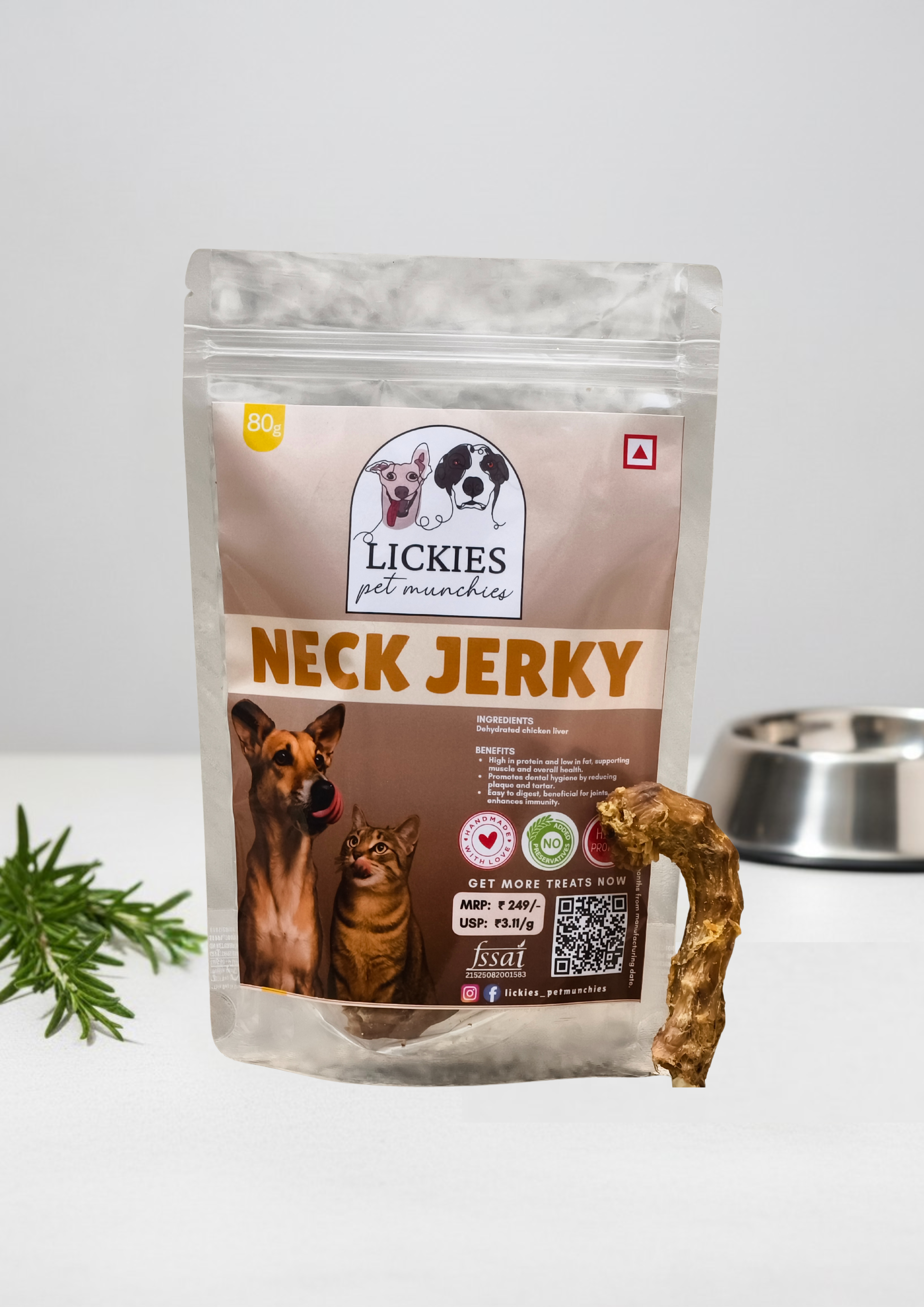 Chicken Neck Jerky | 100% Natural Dehydrated Dog Treat | High Protein, Crunchy, Preservative-Free